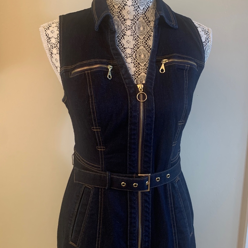 Inc Dark Blue Denim Sleeveless Dress with Belt - Picture 2 of 7